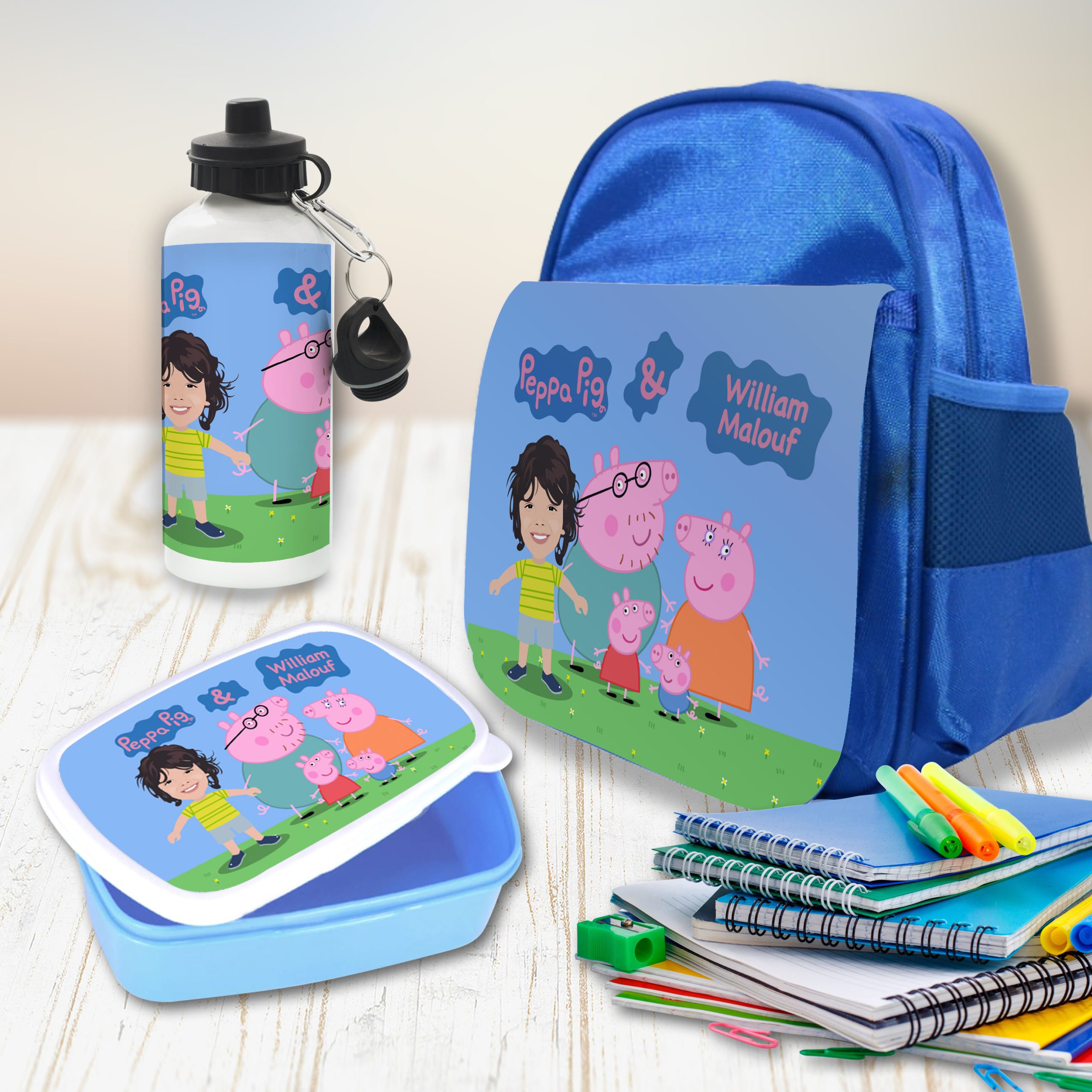 Custom bundle of backpack water bottle and a lunchbox