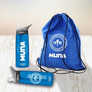 Bundle of string bag and a water bottle