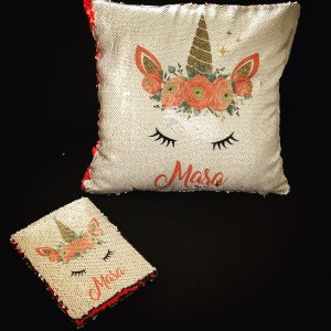 Sequin unicorn cushion and notebook bundle