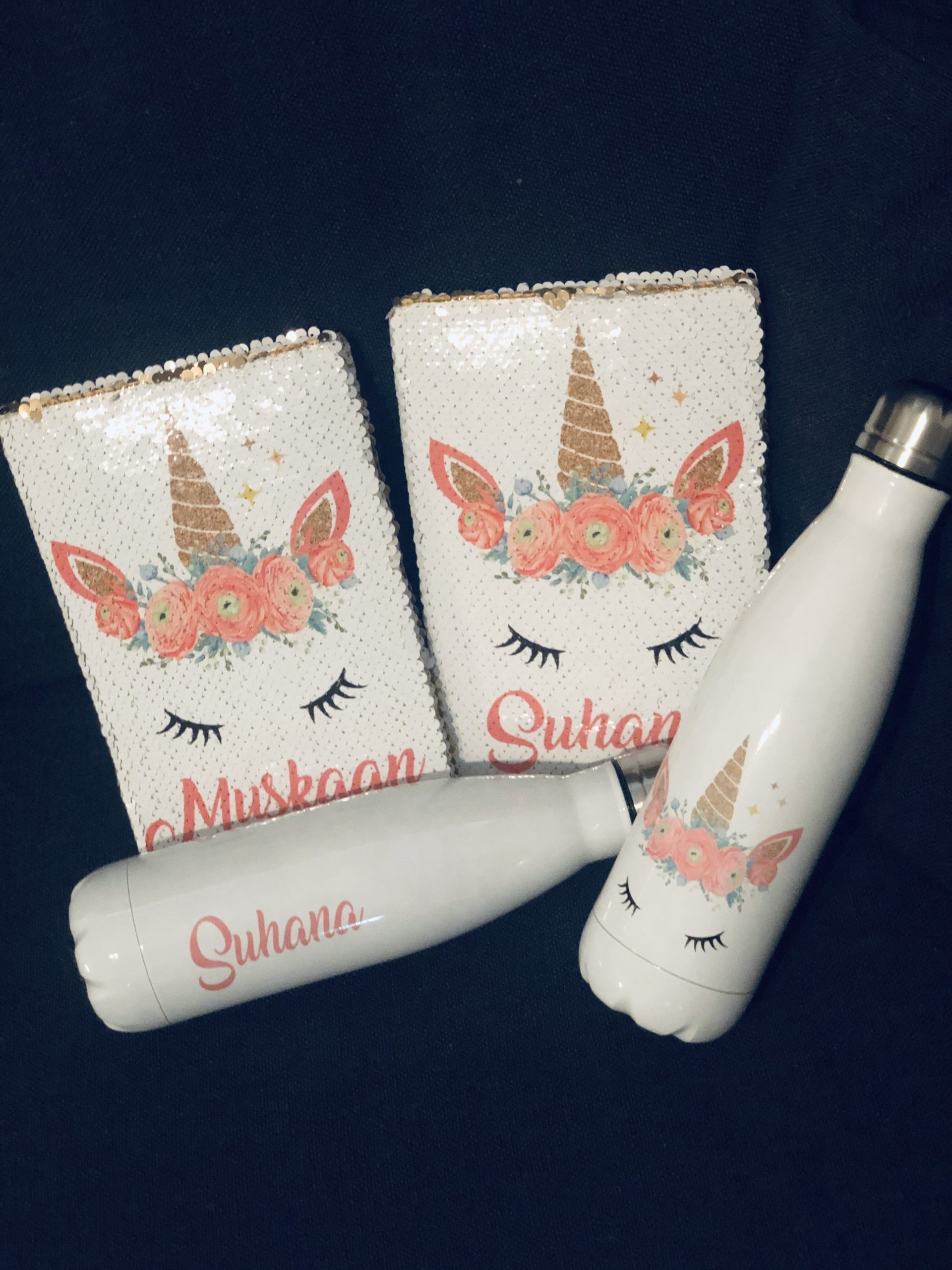 Stainless Water Bottle with Sequin Notebook