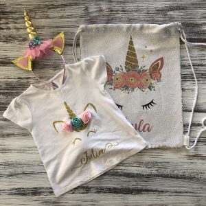 Sequin t-shirt and sequin string bag bundle