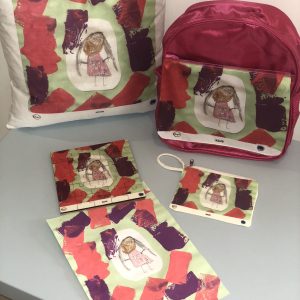 Backpack, cushion, wallet and a wooden puzzle bundle