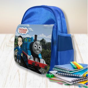 Your child's picture cartoonized with Train theme design school bag